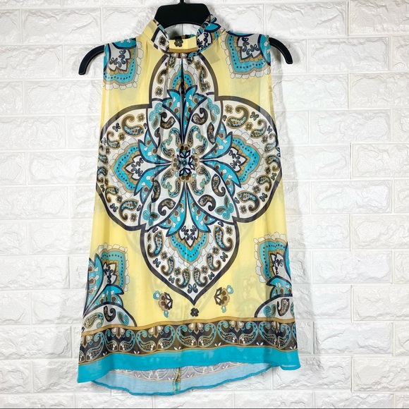 Mango Tops - Mango sleeveless pleated blouse yellow/gold L